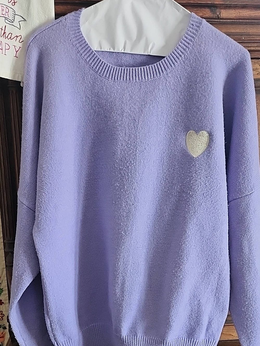 Women's Lilac Crewneck Sweater with Heart Patch